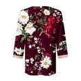 thumbnail image 5 of CYMMPU Tunic Tops 3/4 Sleeve Spring Tops Lace V Neck Summer Fashion Shirts Flower Pattern Blouses for Women Dressy Casual Loose Fit Business Elegant Work Topss Wine XL, 5 of 5