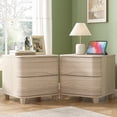 thumbnail image 5 of Swedhaus 19.6 Inch Modern Light Oak Nightstand with 2 Curved Drawers, Minimalist Handleless Push-to-Open Bedside Table with Rounded Edges, Wood Grain End Table for Bedroom and Living Room, 5 of 10