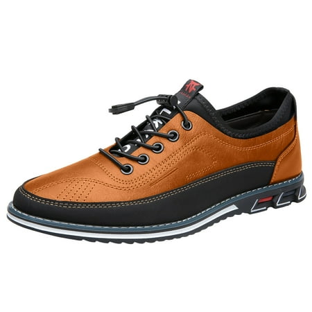 PLLFRLRT Mens Dress Shoes Lace Up Casual Leather Shoes Brown Oxfords Shoes for a Suit British Business Shoe Modern Formal Dress Shoes(Orange 11)