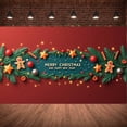 thumbnail image 4 of Red Background Christmas Banner Green Pine Branches New Year Banner Gingerbread Man Star Ornaments Holiday Banner for Christmas Party New Year Celebration Home Decoration, 4 of 9