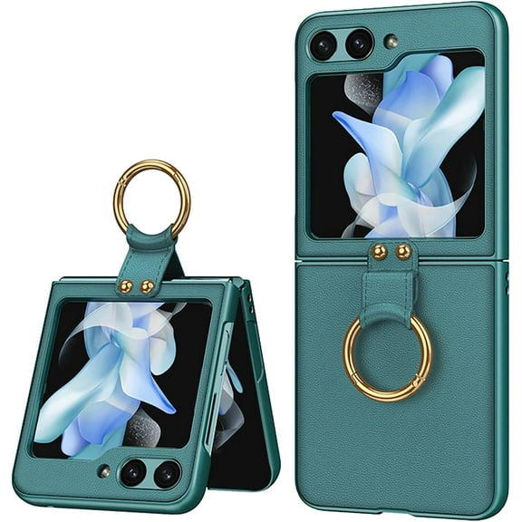 Samsung Galaxy Z Flip 5 Case with Ring Holder, Shockproof and Anti-Scratch Slim Thin PU Leather Bumper Protective Phone Case for Samsung Galaxy Z Flip 5 2023(Silver)