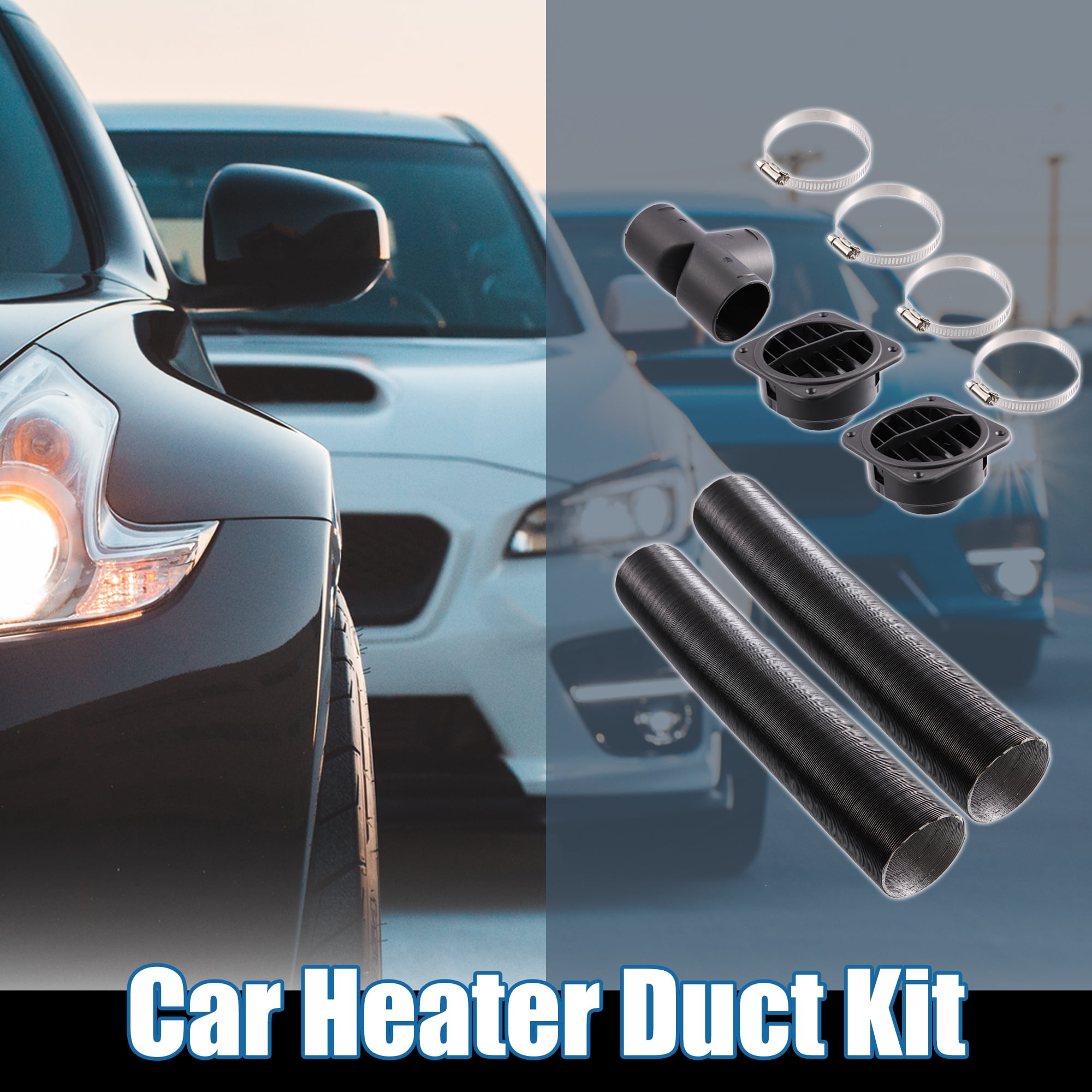 Unique Bargains 1 Set 60mm Auto Car Heater Duct Kit with Outlet Connector Air Vent Outlet Hose Clip Black Suit T Shape