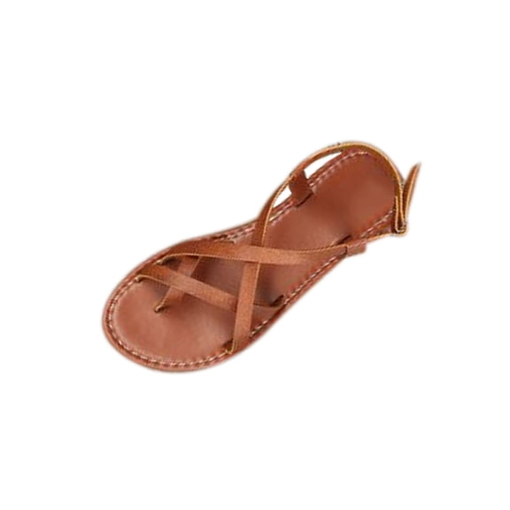 Wensltd Women's Summer Sandals Casual Round Toe Open Toe Thong Flat Slip On Comfort Lightweight Beach Sandals Outdoor Walking Brown