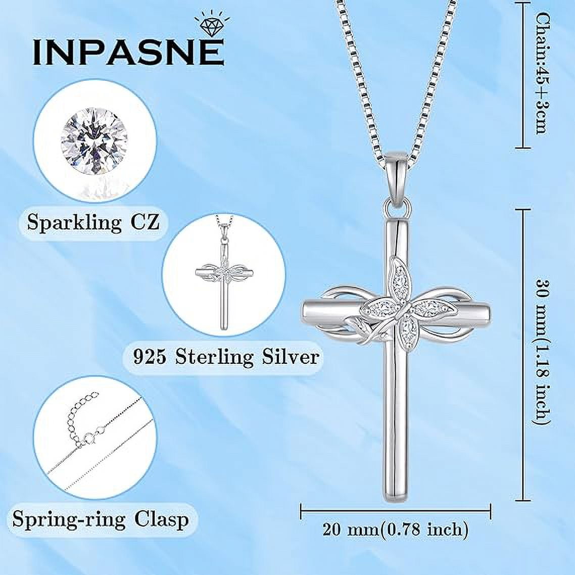 Inpasne Cross Necklace for Women 925 Sterling Silver Infinity Butterfly Necklace Birthstone Jewelry Gifts for Women Her Mom Wife Girlfriend Daughter
