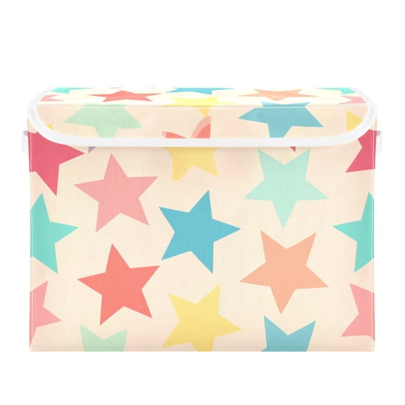 Cute Pastel Stars Foldable Storage Bins with Lids Handles Collapsible Storage Containers Tote Boxes 16.5 x 12.6 x 11.8 inches