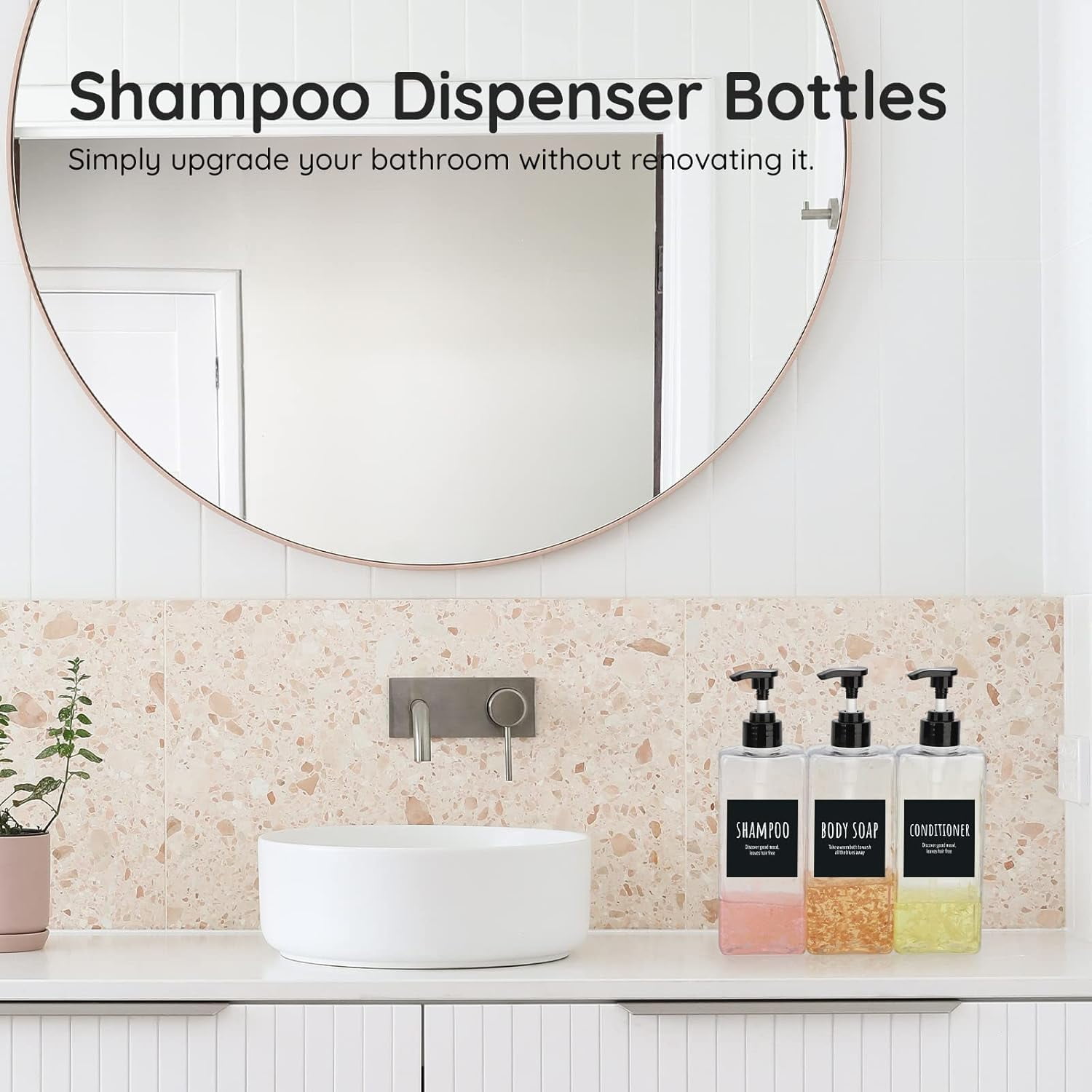 Segbeauty Shampoo Bottles, 3pcs 16.9oz Empty Refillable Pump Dispenser with Labels, 500ml Plastic Reusable Press Lotion Containers for Bathroom Hotel Liquid Soap Body Wash Hand Soap Conditioner Clear