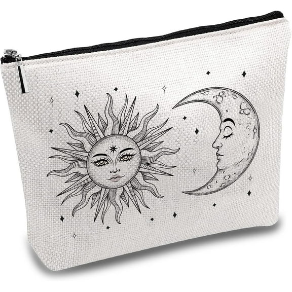Sun Moon Makeup Bag Gothic Canvas Cosmetic Bag Multi Purpose Pen Pencil Case Zipper Toiletry Travel Bag Case Purse Pouches Survival Kit for Women Friends Teacher Graduation Gifts 10x7Inch for DIY