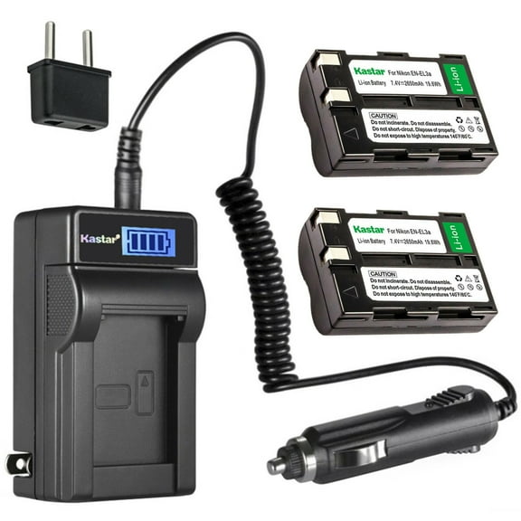 Kastar 2-Pack EN-EL3a Battery and LCD AC Charger Compatible with Nikon EN-EL3, EN-EL3a Battery, Nikon MH-18, MH-18a, MH-19 Charger, Nikon D50, D70, D70s, D100, D100 Digital SLR Cameras
