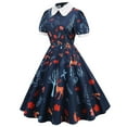 thumbnail image 2 of ICHUANYI Clearance Women Printing Short Sleeve Puff Sleeves Lace Zipper Dress A-Line Skirt(Navy, XXL) ICHUANYI WER2023081106627, 2 of 6