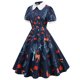 thumbnail image 2 of ICHUANYI Clearance Women Printing Short Sleeve Puff Sleeves Lace Zipper Dress A-Line Skirt(Navy, XXL) ICHUANYI WER2023081106627, 2 of 6