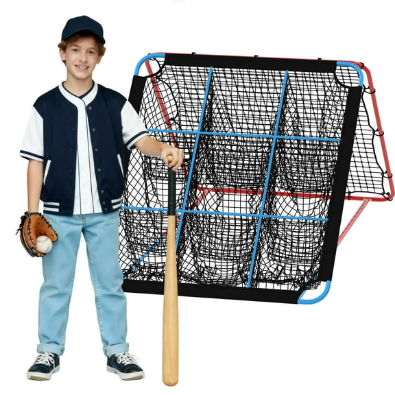 Dual-Sided Baseball Rebounder Net with 12 Adjustable Angles, Multi-Sport Pitching & Training Net with 9  Pockets for Soccer, Softball,  Solo Practice