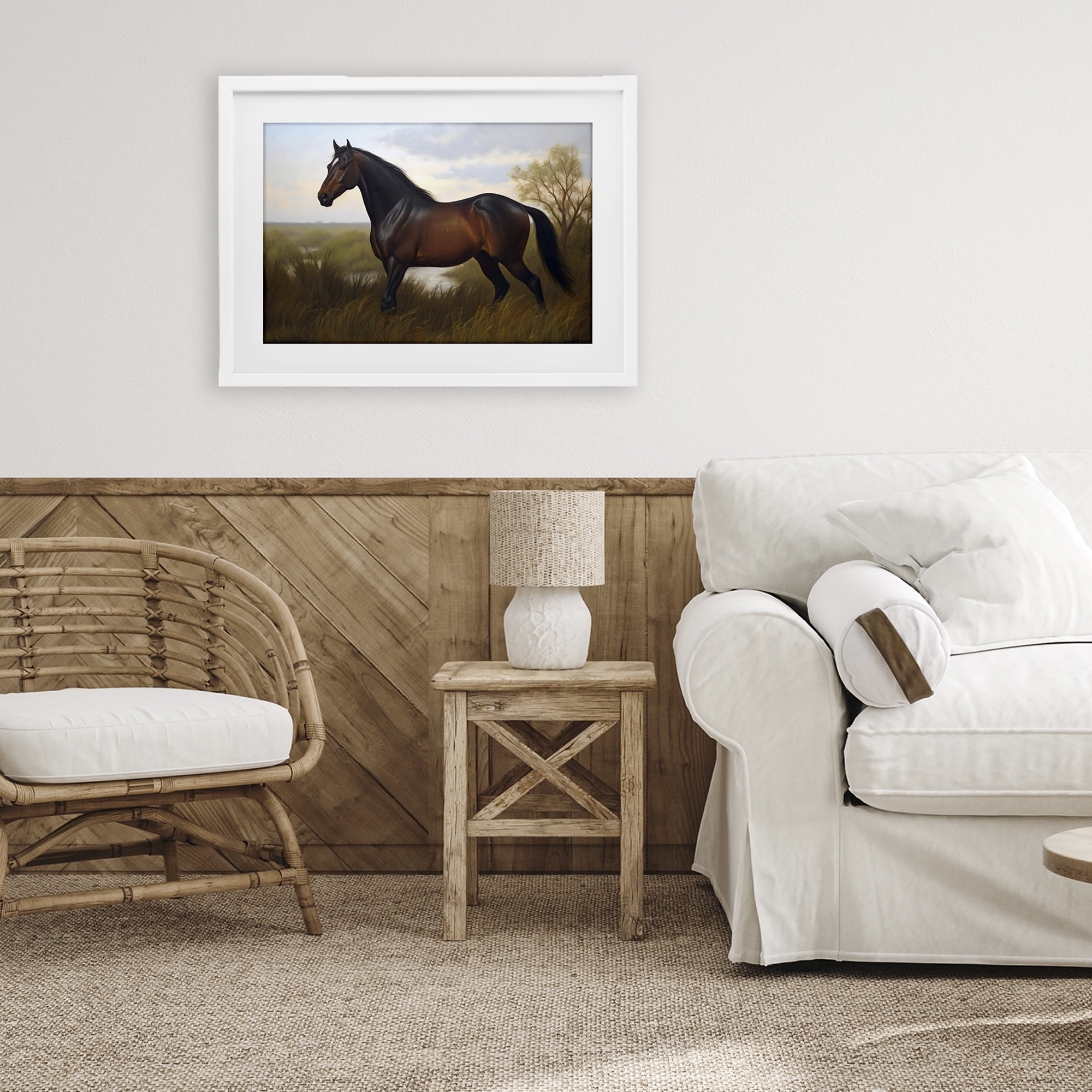 Stupell Industries Stallion in Marshland White Framed Print Under Glass, design by Creative Studio