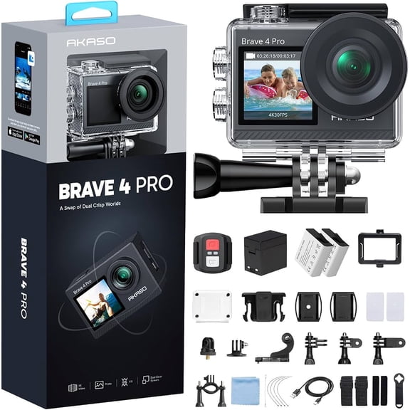 AKASO Brave 4 Pro 4K30FPS Action Camera - 131ft Waterproof Camera with Touch Screen Advanced EIS Remote Control 5X Zoom Underwater Camera Support External Mic