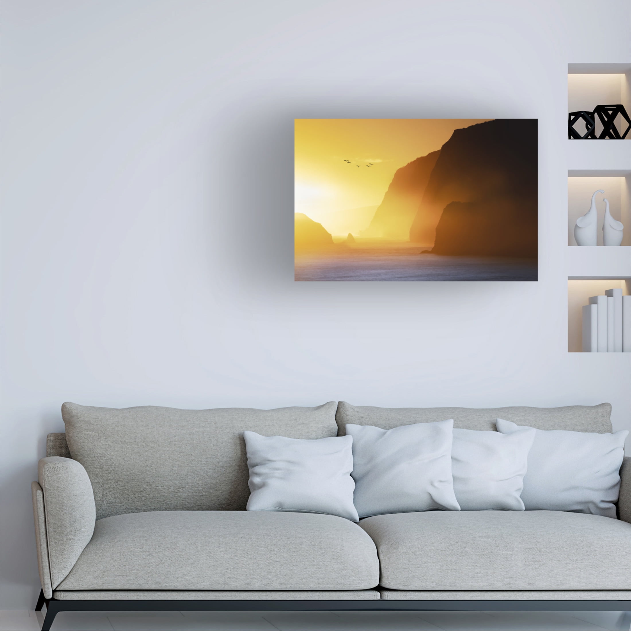 Canvas Wall Art - Dennis Frates 'Pololu Valley With Sunrise And Birds' Wall Art for Living Room, Bedroom, or Office Décor by Trademark Fine Art - 47 x 30 Inches