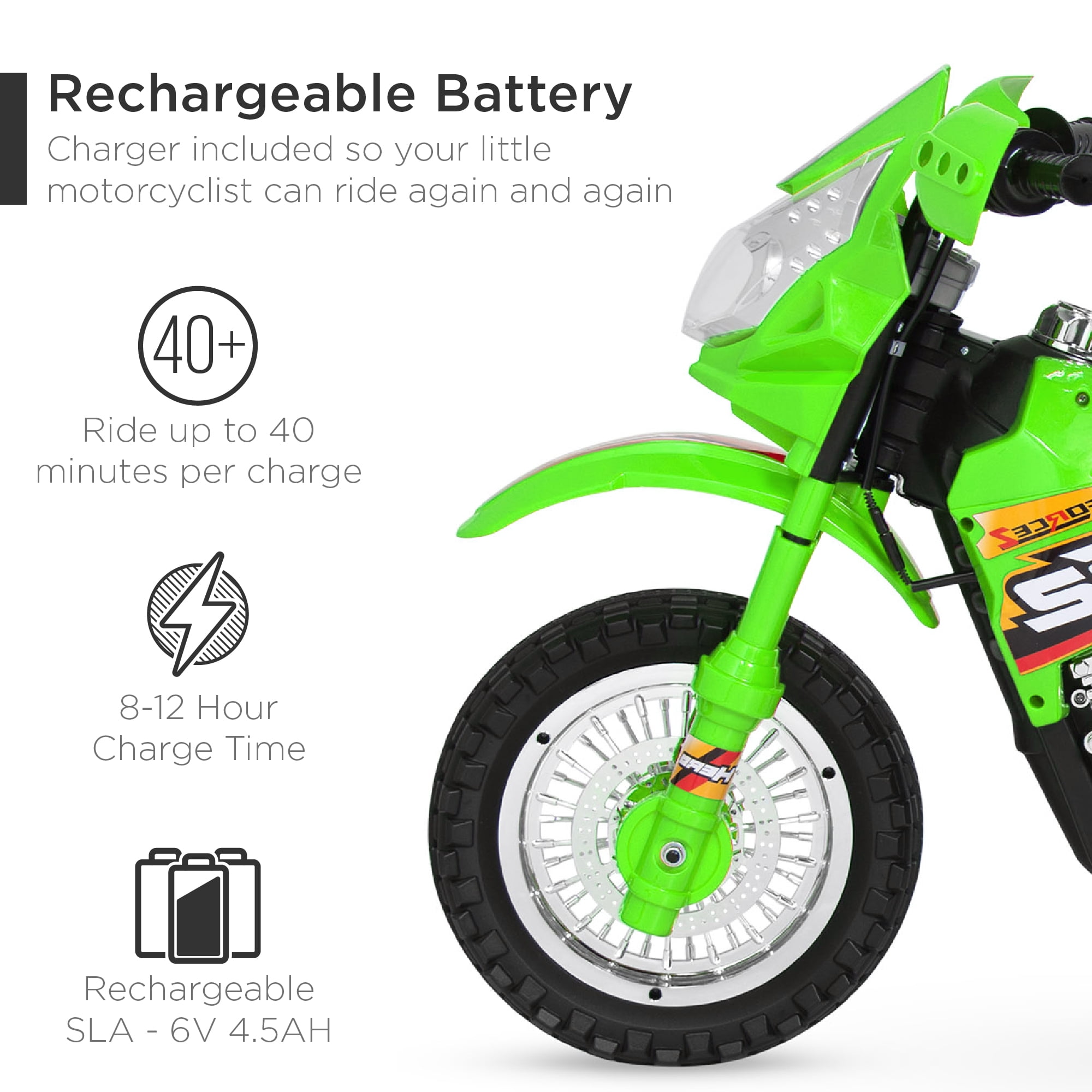 Best Choice Products 6V Kids Electric Battery Powered Ride On Motorcycle w/ Training Wheels, Lights, Music - Green