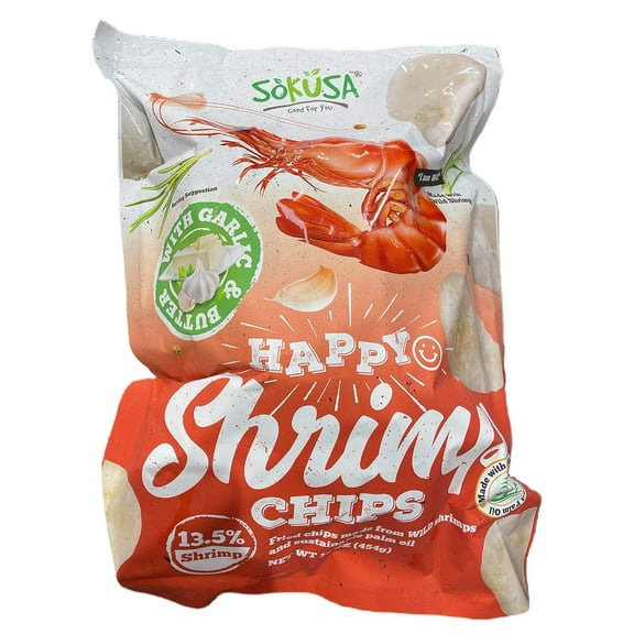 Happy Chips With Garlic & Butter 13.5% Shrimp Family Size, 16 Oz