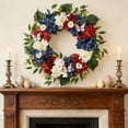 thumbnail image 4 of Rijanmt Patriotic Wreath With Colorful Daisies Butterflies,19.7" 4Th Of July Red White Blue Daisy Wreaths With Eucalyptus Leaves For Front Door,Independence Day Indoor Outdoor Farmhouse Home Decor,D, 4 of 5