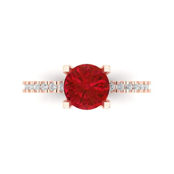 Solitaire with Accents Engagement Ring for Women - 1.71ct Simulated Ruby in 18K Rose Gold Promise Ring