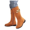 thumbnail image 5 of Povozer Girls Boots Mid Calf Round Toe Toddler Western Cowboy Boot Riding Shoes(Brown,6-7 Years), 5 of 6
