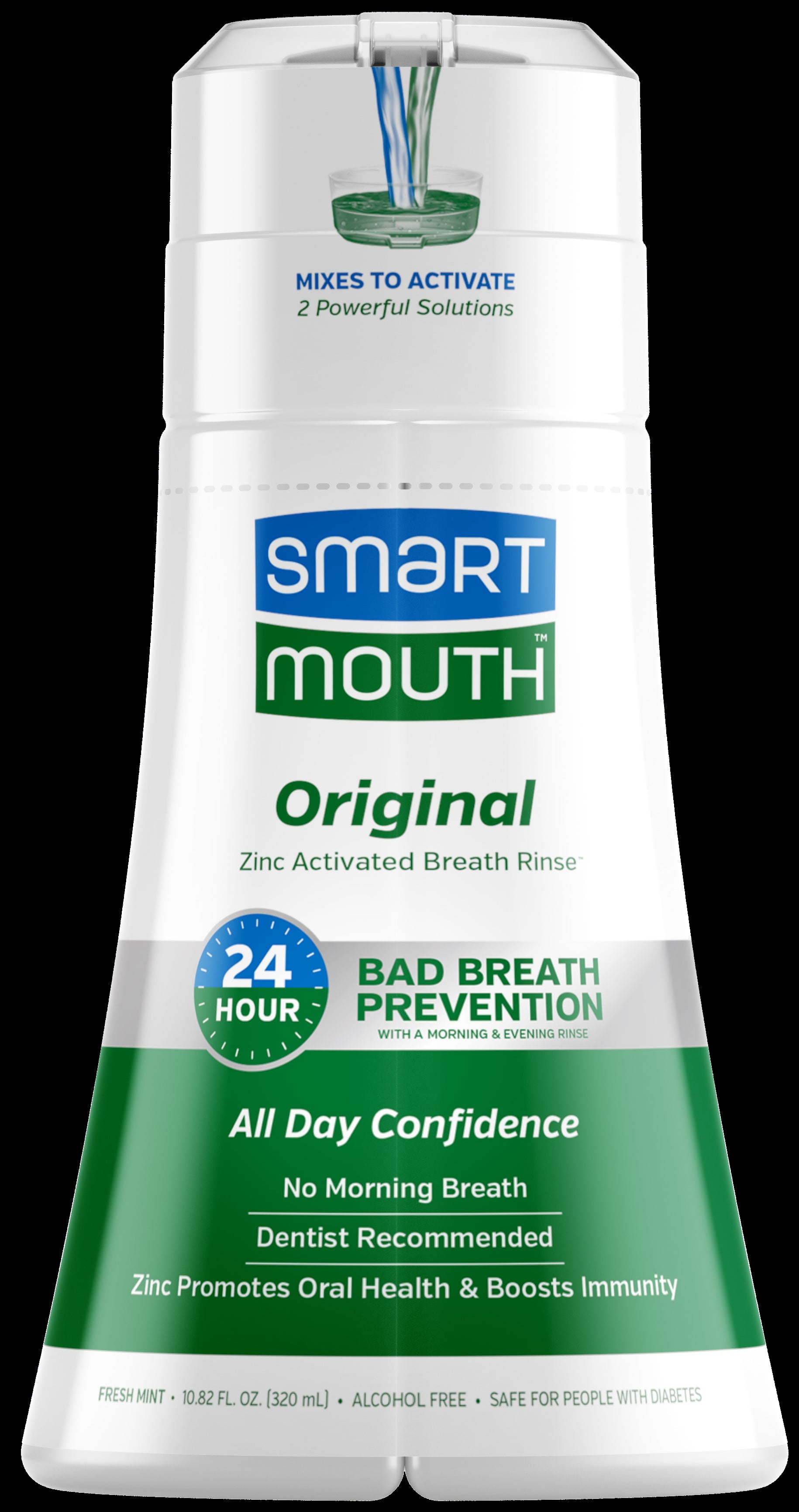 SmartMouth The Original Activated Dual-Solution Oral Breath Rinse Mouthwash, Fresh Mint, 10.82 fl oz