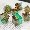 thumbnail image 3 of Juego de dados de resina con bordes afilados para D&D con caja y bolsa de metal, color verde y marrón, 3 of 8