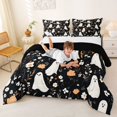 thumbnail image 3 of Homewish Halloween Floral Ghost Full Size Comforter Sets,Wild Autumn Flower Pattern Bedding Comforter Set,Black Cream Orange,Black Reversible,3-Piece,1 Comforter and 2 Pillowcases, 3 of 7