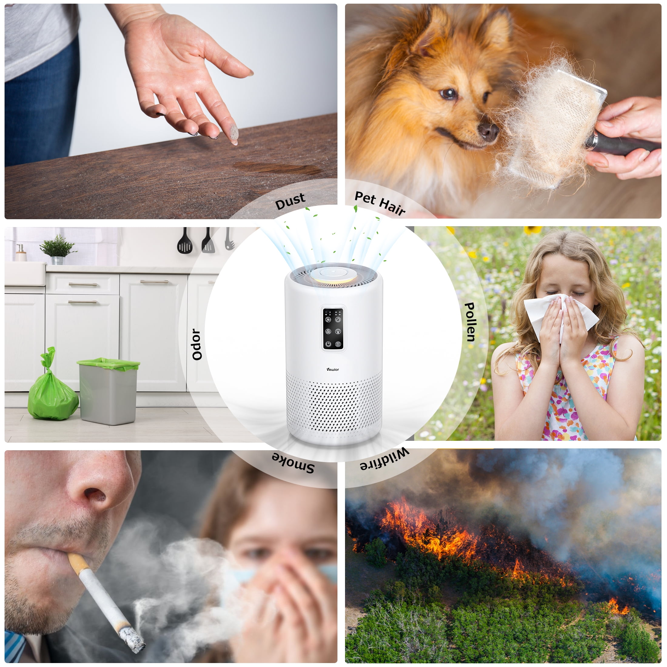 Air Purifiers for Home Large Room up to 1400ft², H13 True HEPA Air Purifier for Bedroom with night light, Fragrance Sponge