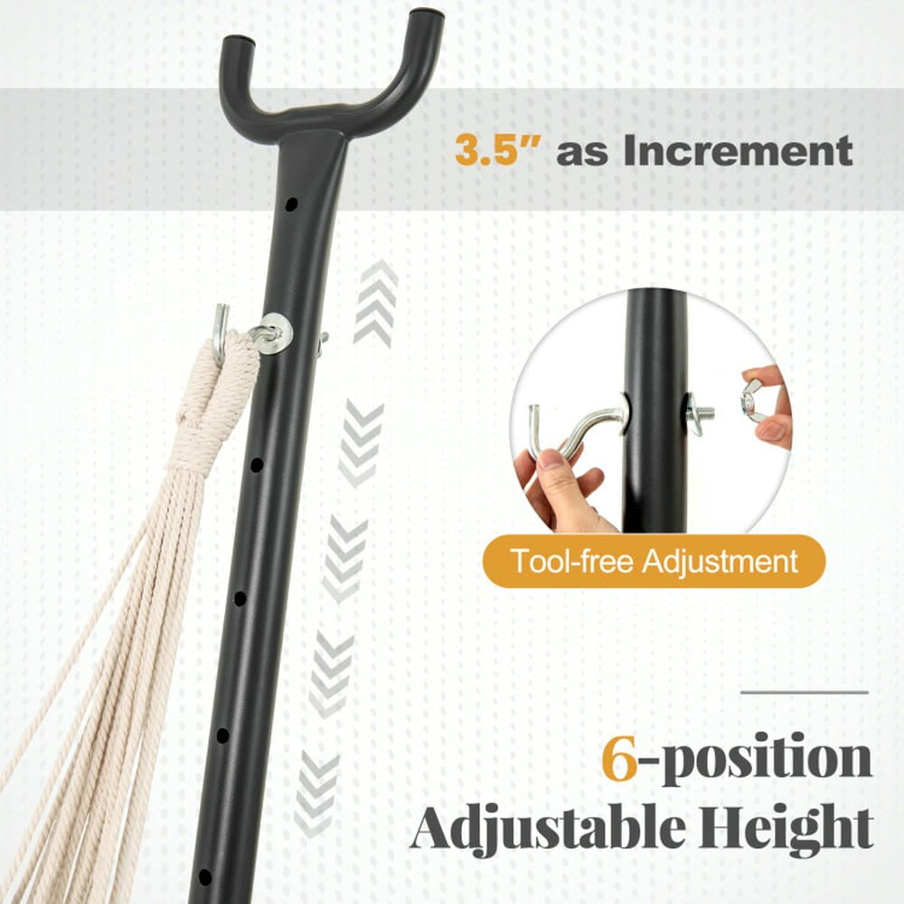 GVN Hammock Chair with Stand 6-Position Adjustable Height and Side Pocket-Gray