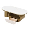 thumbnail image 6 of 47" Oval Coffee Table with Storage Drawer, Modern Luxury Center Table with Curved Profile Design and Storage Shelf for Living Room, Golden White, 6 of 9
