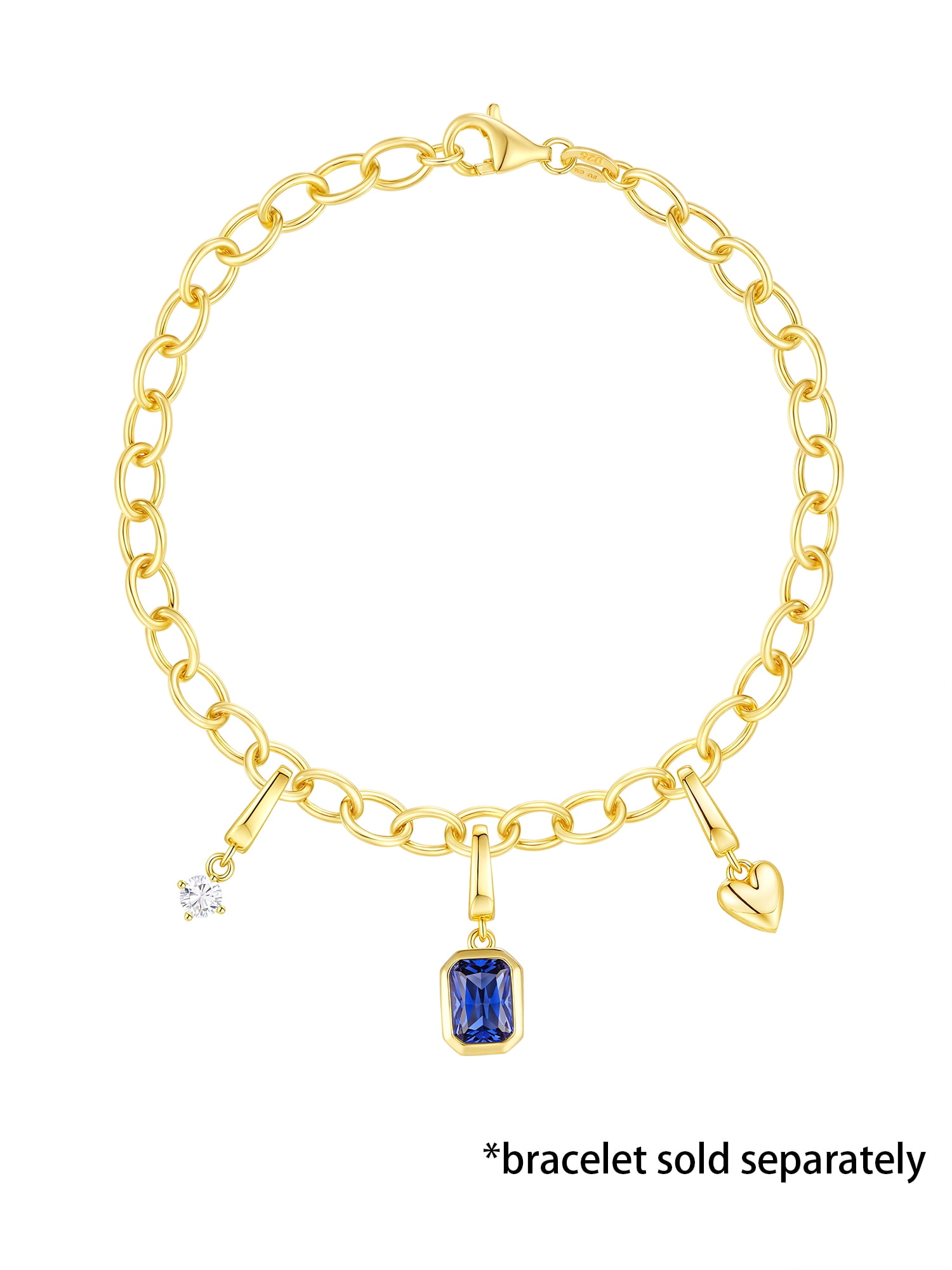 Brilliance Fine Jewelry Simulated Sapphire and Simulated Diamond Charm Set in 14KT Gold Plated Sterling Silver