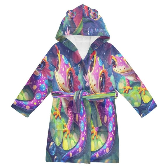BZSMCE Bathrobes Belt Hooded Colorful Frog Creative Pattern