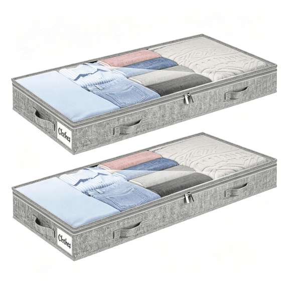 EXLEAF 4" Low Profile under Bed Storage Drawer 2 Pack,Lightweight Underbed Clothes Storage Container Bins with No Sturcture,Shallow Storage Bag for Dorm&Home,With Clear Lids&Water-Resistant Fabric