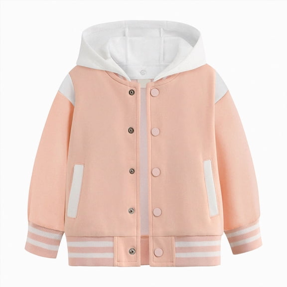 WUANDIXFA Bomber Jacket Boys 1-15 Years Kids Baseball Jackets Boys Girls Jacket Lightweight Plain Button Casual Coat,Pink,13-15 Years