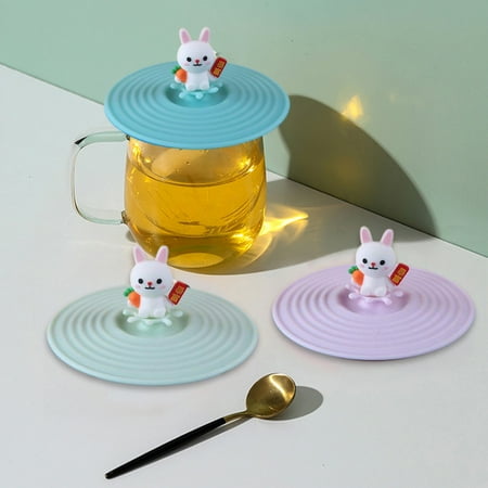 

Ruanlalo Cup Cover Cup Cover Leak Proof Good Sealed Heat-resistant Cartoon Food-grade Dustproof Multipurpose Reusable Silicone Cup Cover Cup Accessories