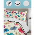 thumbnail image 4 of Quilts Twin-XL Size Bedding Set, Colorful Flowers Lightweight Quilted Comforter, Spring Watercolor Floral Plant Beige Soft Reversible Bedspread Coverlet with Pillow Covers for All Season, 68" x 98", 4 of 7