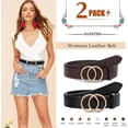 thumbnail image 2 of 2 Pack Women Leather Belts Faux Leather Jeans Belt with Double O-Ring Buckle Size up to 58 inch, 2 of 6