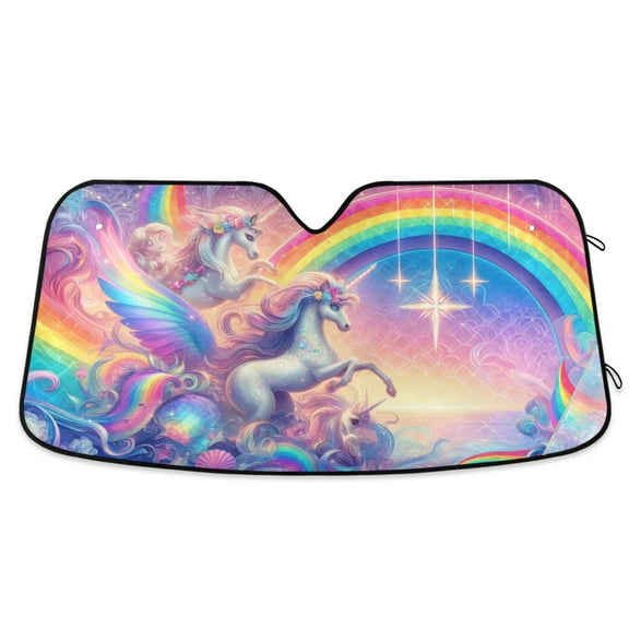 Unicorns and Rainbow Car Windshield Sun Shade Foldable Car Front Window Visor Heat and UV Protection 53x23.5