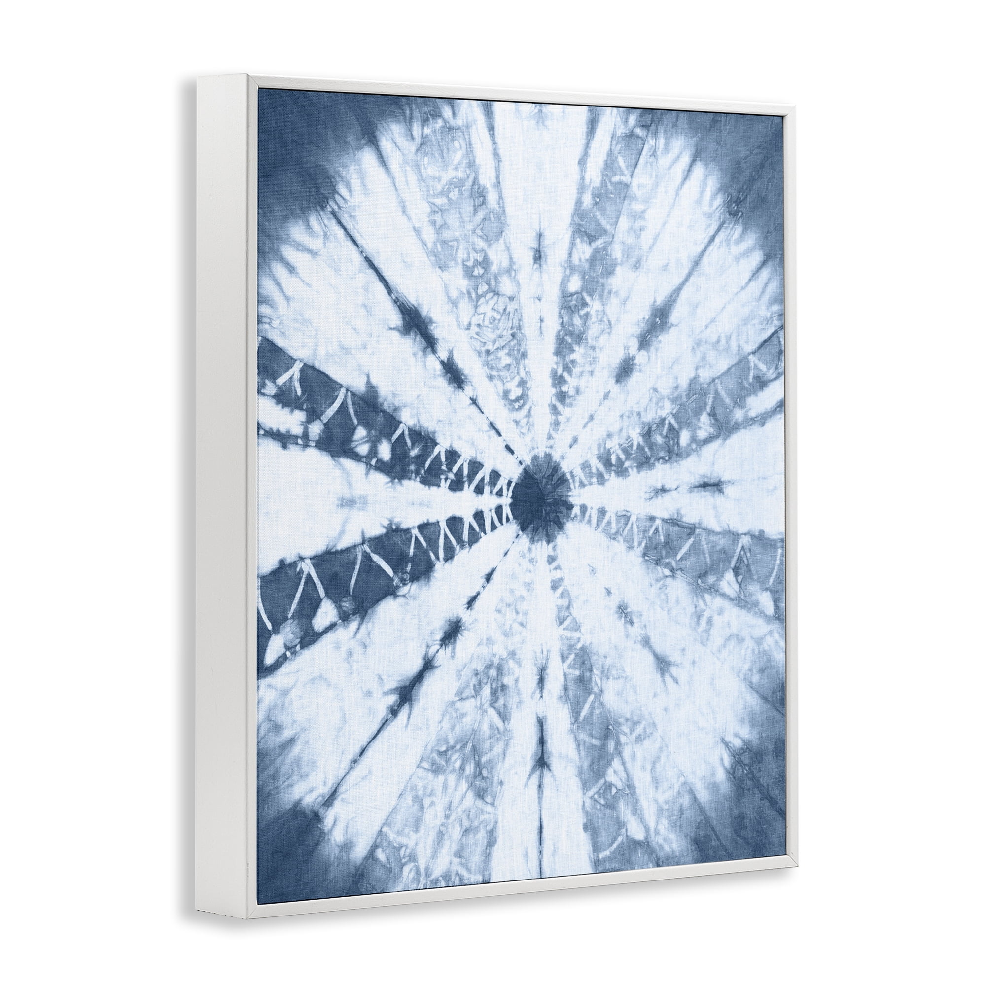 Stupell Industries Blue Tie Dye Sunburst Abstract Painting White Framed Art Print Wall Art, 24 x 30