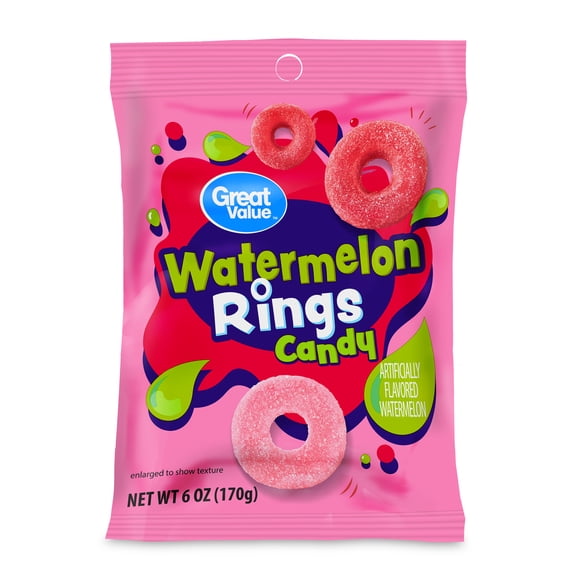 Great Value Watermelon Rings Gummy Candy, 6 oz