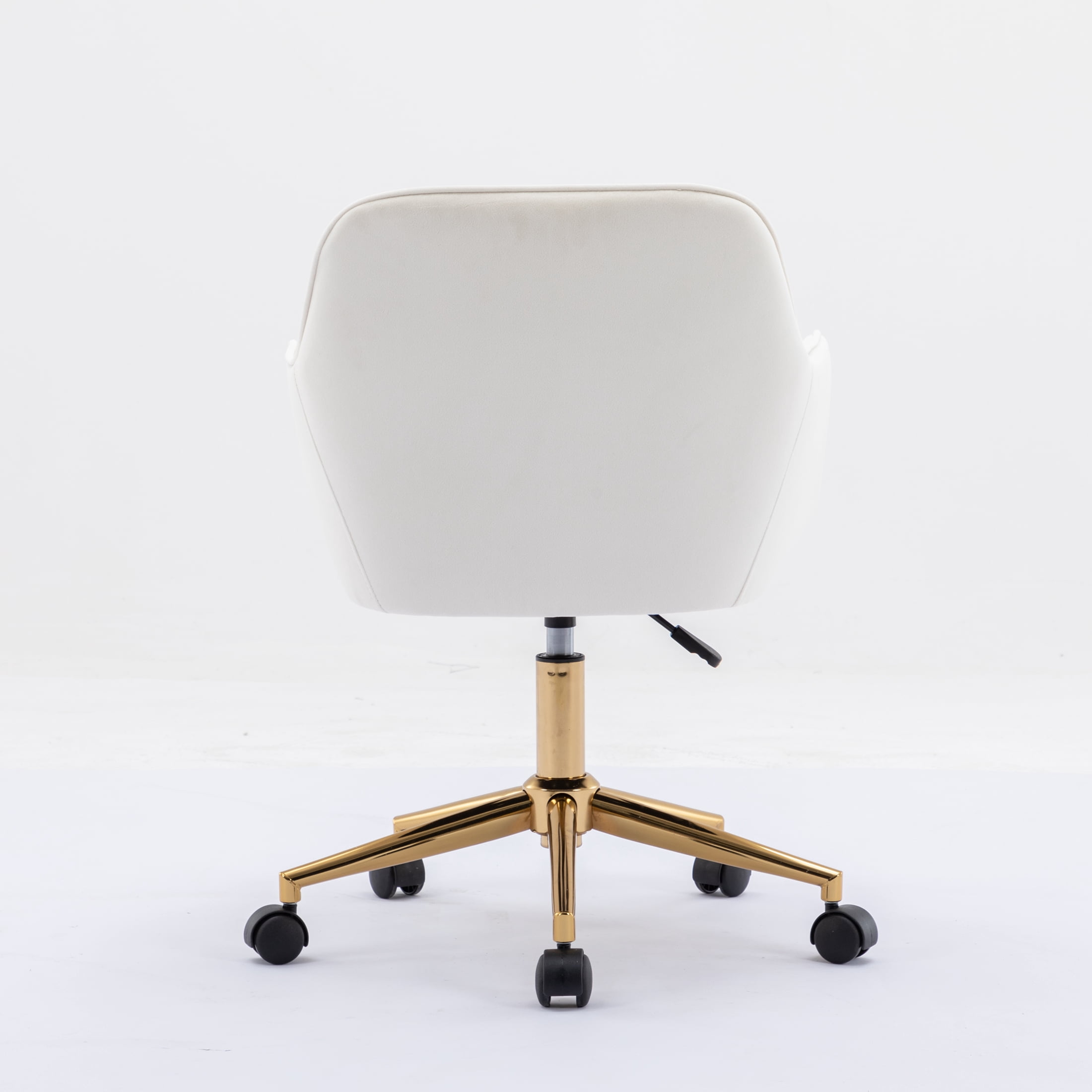 PORKISS Modern Velvet Office Chair with Wheels and Gold Metal Legs Height Adjustable 360° Swivel, Ivory White