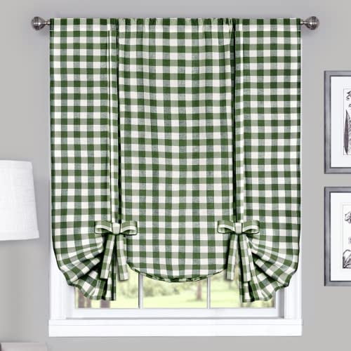 Buffalo Check Gathered Swag Window Curtain Pair - 72 Inch Width, 63 Inch Length - Sage & Ivory Plaid - Light Filtering Farmhouse Country Drapes for Bedroom Living & Dining Room by Achim Home Decor