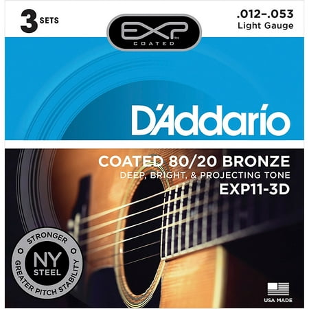 D'Addario EXP11-3D Coated 80/20 Bronze Light Acoustic Guitar Strings