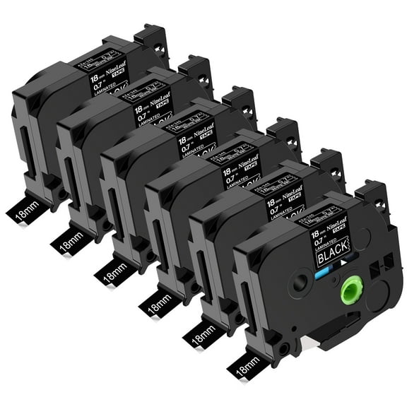 NineLeaf 6 Pack Compatible for Brother P-touch TZe-345 TZe345 TZ-345 TZ345 18mm 3/4'' White on Black Laminated TZe TZ Label Tape 0.7" x 26.2ft