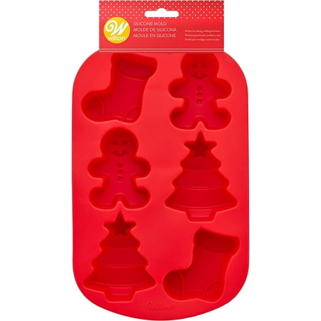 Wilton Silicone Baking And Candy Mold-Stocking/Tree/Gingerbread Boy, 6 Cavity