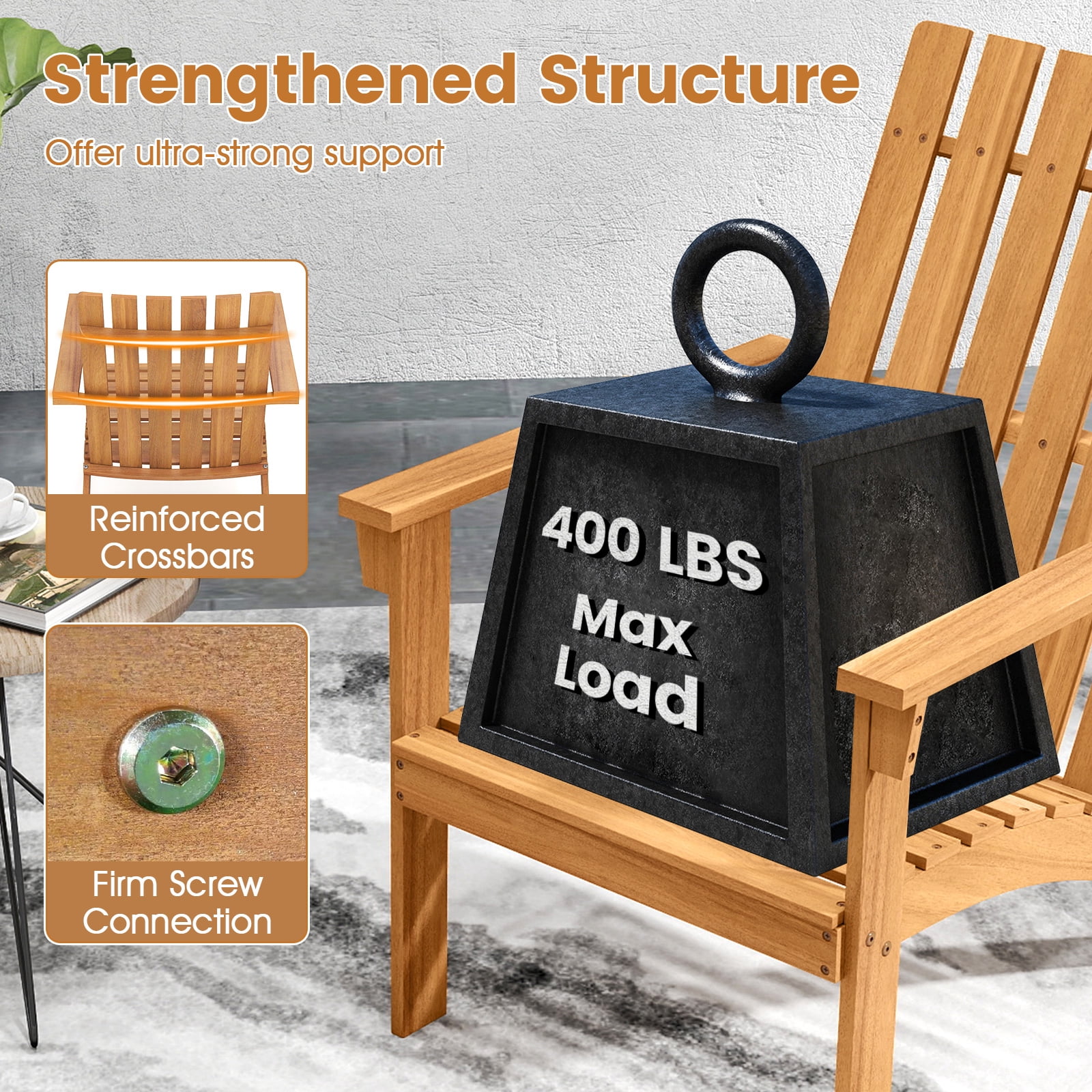 Costway Patio Acacia Wood Adirondack Chair Lounge Armchair sturdy Outdoor Garden Yard