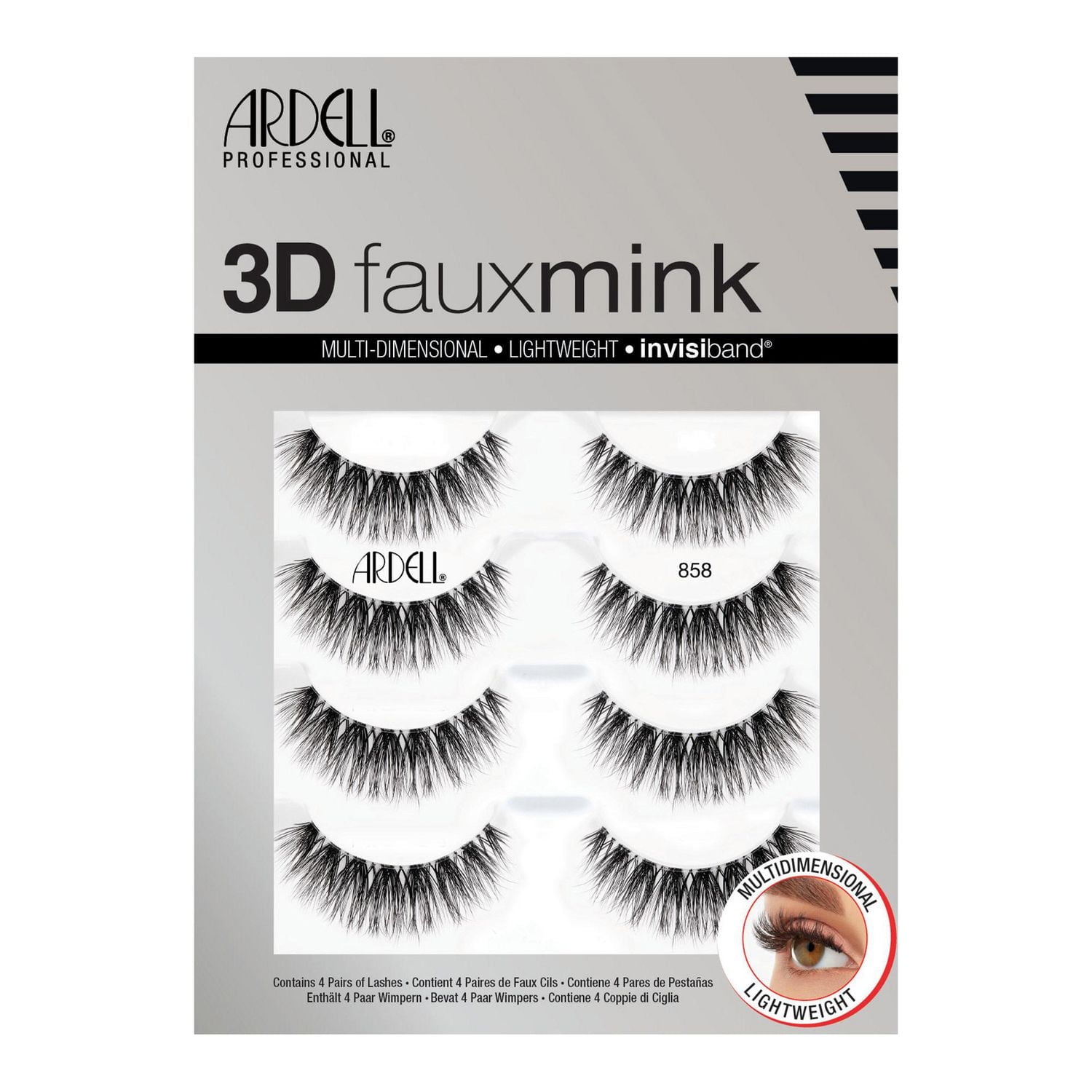 Ardell - 3D Faux Mink 858 - 4 Pairs, 3D Faux Mink 858