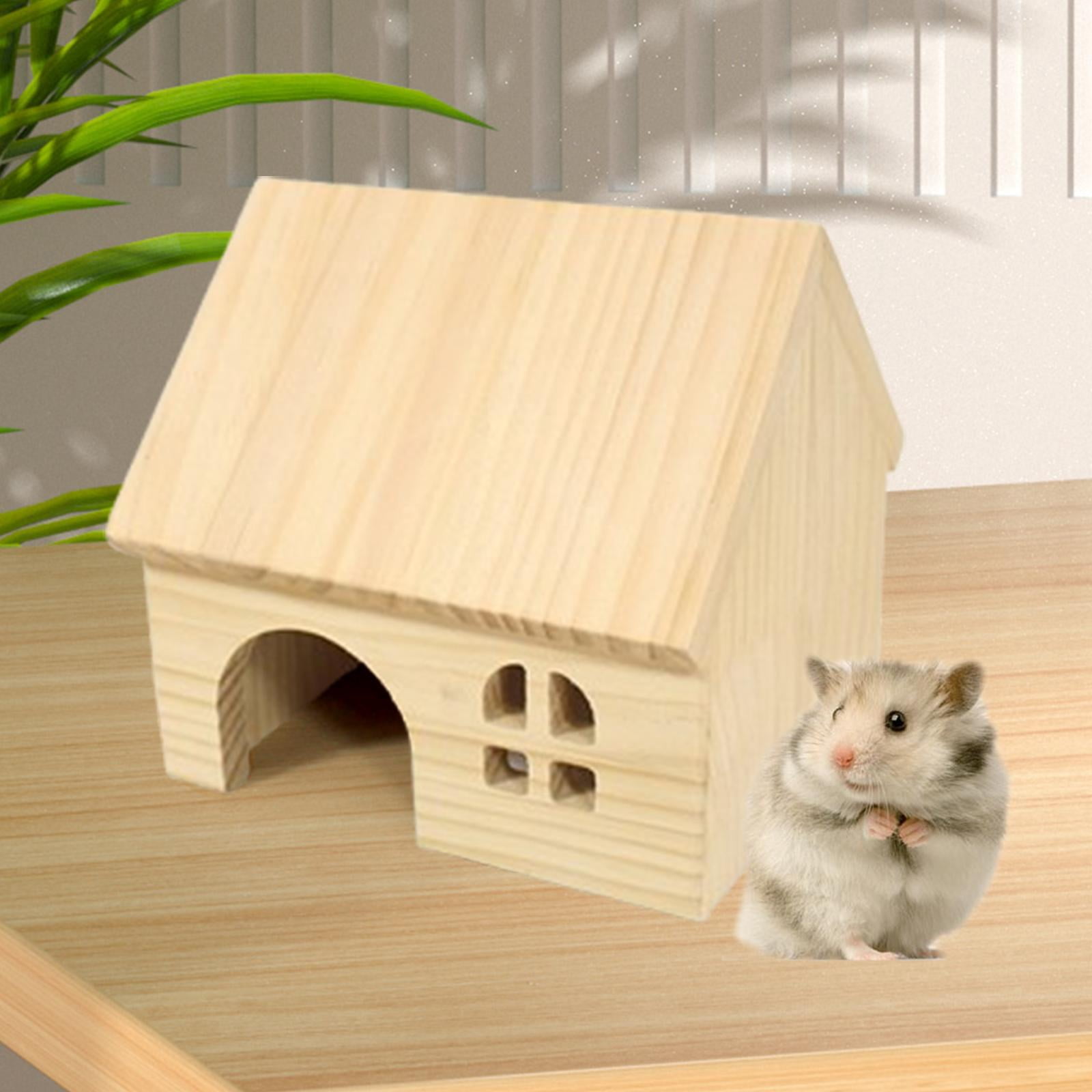 Serenable Hamster Wood House Wood Pets Habitat Hut Hideaway Hide Supplies Wooden Toy Pet House for Lemmings Gerbils Mice Syrian Hamsters s