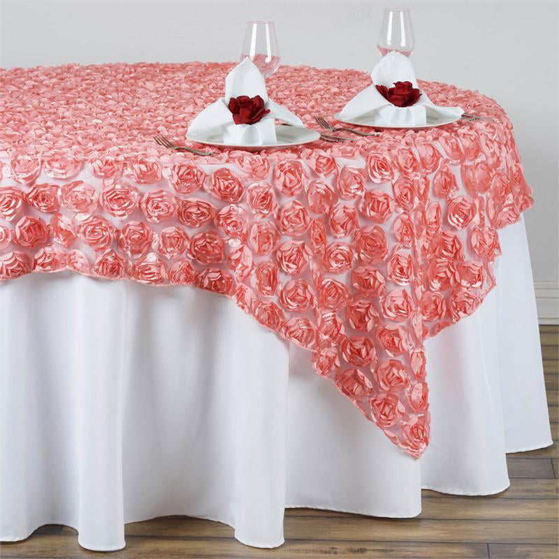 5 Pink 54"x54" Rosette Rose Satin Table Overlays Tablecloths Event Wedding 