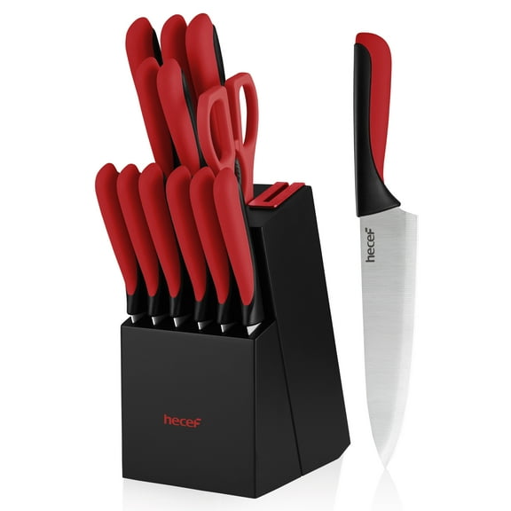 Hecef Knife Set, 13-Piece Satin-finished Sharp and Rust-proof Kitchen Knife set with Sharpener