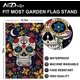 thumbnail image 3 of Bandera de jardín del Día de los Muertos con diseño de calavera floral, bandera de bienvenida para patio, de doble cara, con calavera de flores mexicanas, bandera vertical para jardín para decoración, 3 of 7